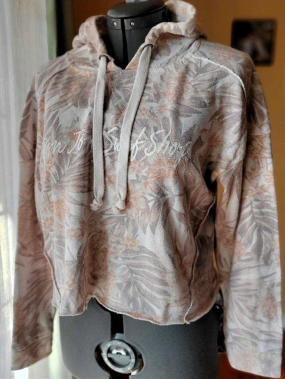 Ron Jon Surf Shop Cropped Floral Hoodie Raw Hem Coastal Beach Pullover Small